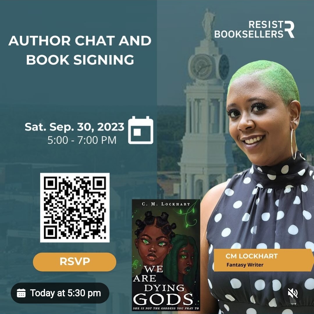 I'm headed to Resist Booksellers for my final event promoting WE ARE DYING GODS this year. Y'all gone be there? 👀