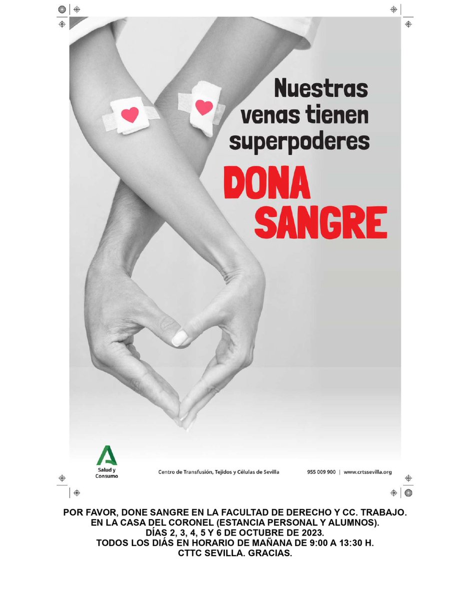 Es el momento de donar sangre. 10 minutos donando, 3 corazones latiendo
❤️‍🩹🩸 
Del 2 al 6 de OCTUBRE en horario de mañana 9:00 a 13:30
