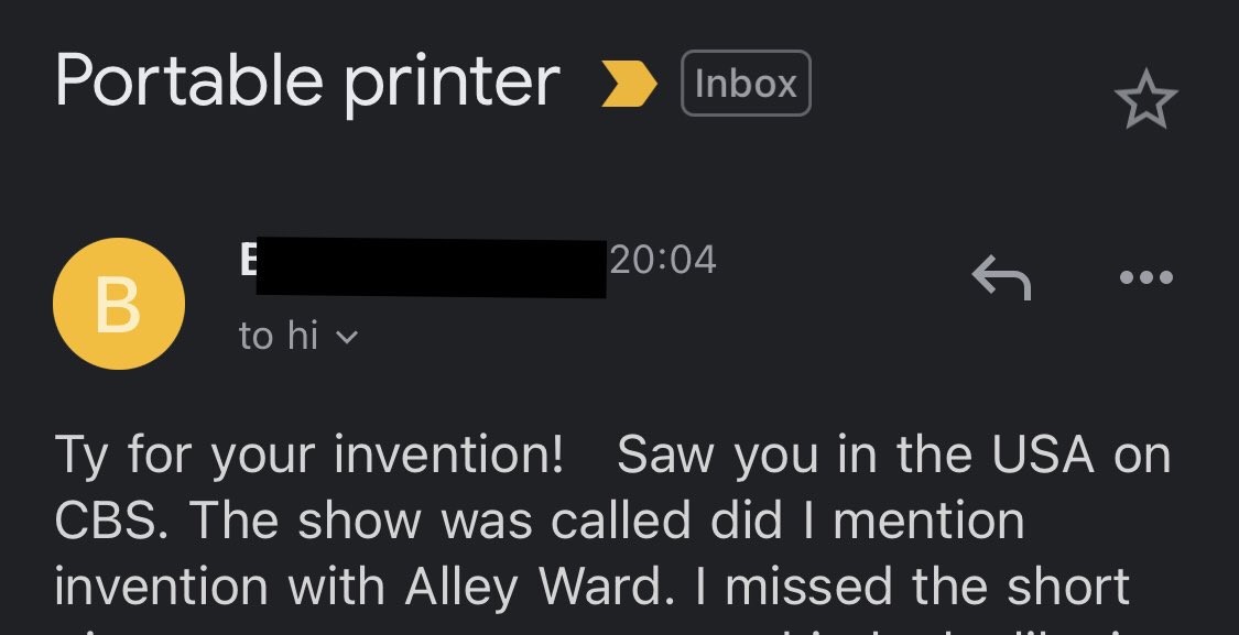 Apparently <a href="/ZUtALabs/">ZUtA Labs</a> little Robotic Printer made an appearance on “Did I Mention the Invention” on CBS.
Flooded with messages.

Love it when our little device randomly appears on shows 😄