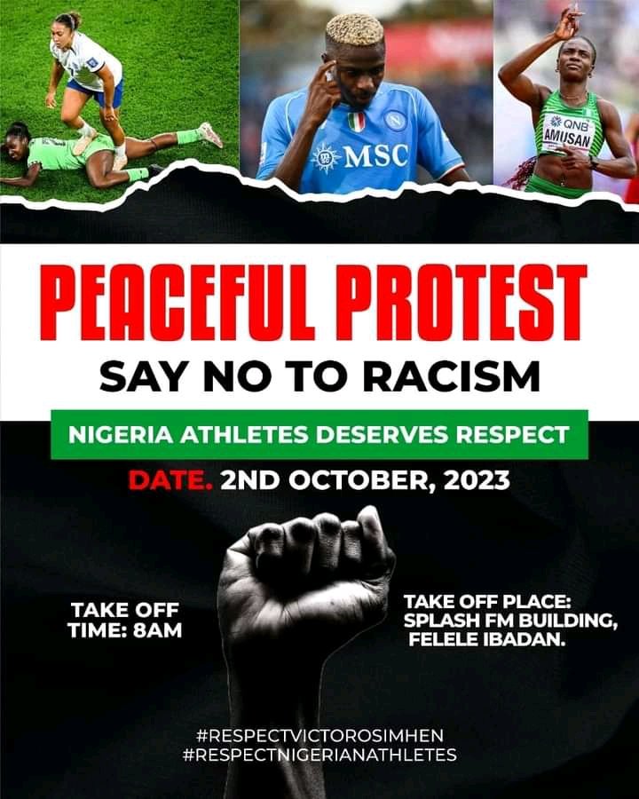 Iamrepent's tweet image. It happening in Ibadan..Monday 2nd October  2023, by 8am from Splash FM BUILDING,  felele, Ibadan. 

KINDLY SHARE WITH THE HASH TAG

#RESPECTVICTOROSIMHEN
#NIGERIANATHLETESDESERVESRESPECT