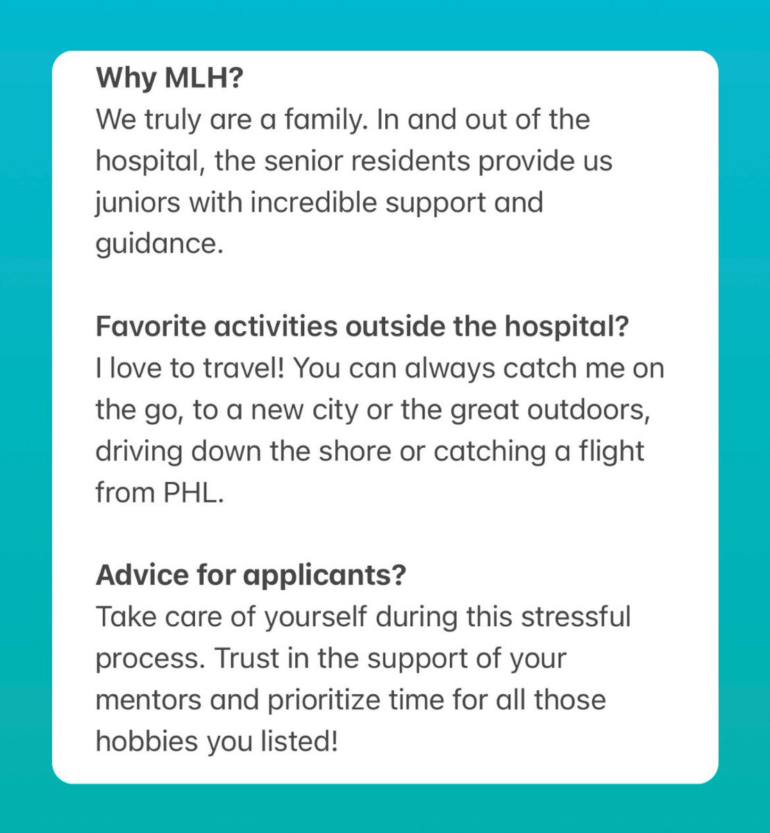 Check out our Instagram for more info about our residents! Today, get to know our PGY2s Ian and Kris! Reminder our next Virtual Open House is October 11 at 6PM EST (email PerryKi@mlhs.org to register)!