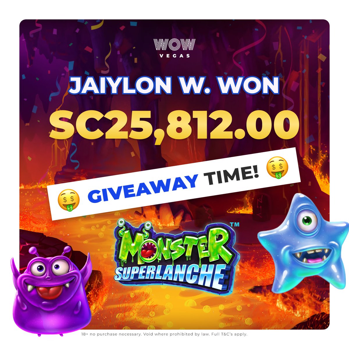 Player Jailon W won 25,812.00 playing at WOW Vegas! 👏

We are giving away 500,000 WOW Coins &amp; SC 20 to 5 followers across social media who:

1 - Retweet this post
2 - Comment “Congratulations!” with their username

Winners will be selected and credited Monday, good luck! 🤞