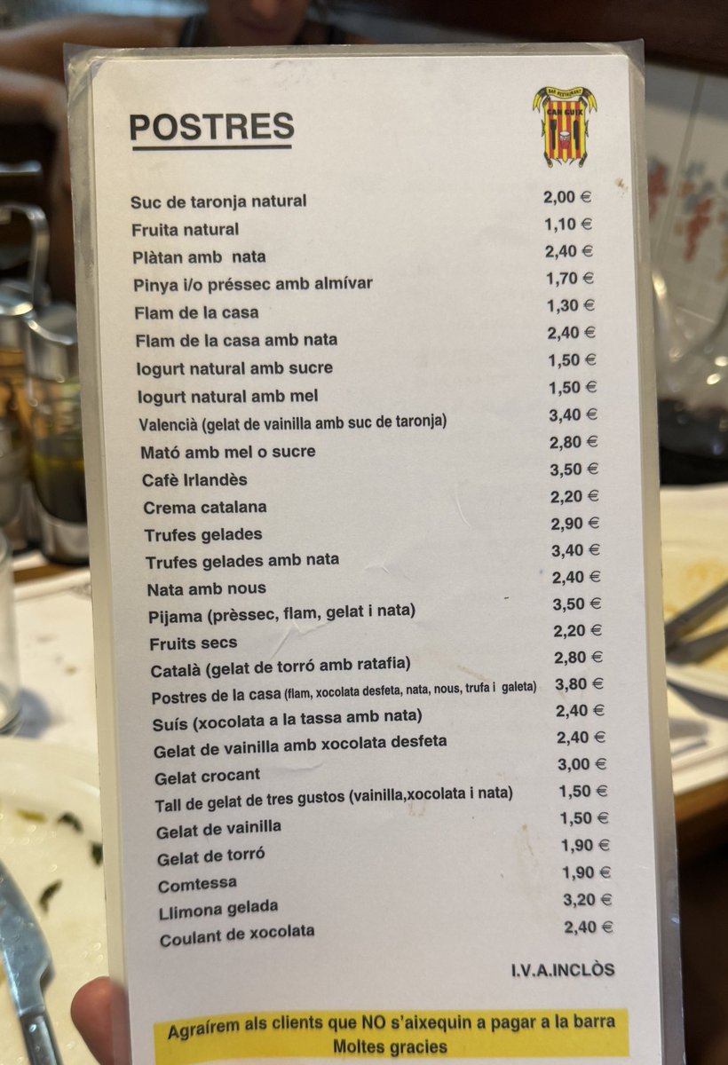La carta de postres de Can Guix és vestigi d’un país que s’esvaeix
