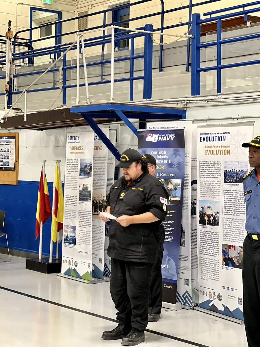 HMCS_NCSM_YORK's tweet photo. 🧡 We paused and came together this week to listen and learn from our Indigenous shipmates.

PO1 Mark Nelson lead the reflection to honour the children who never returned home and Survivors of residential schools, as well as their families and communities. https://t.co/5Ck93hY7ex