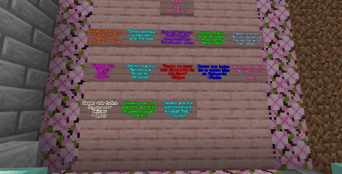 ChokoNekoYui's tweet photo. Dia 3: Cada dia nuestro Mural de la Bendicion se va llenando cada vez mas!
Diosa Choko concede sus deseos! 🌟✨
@HighWorldLand #HWL2 #minecraft https://t.co/5VYAWXMKqL