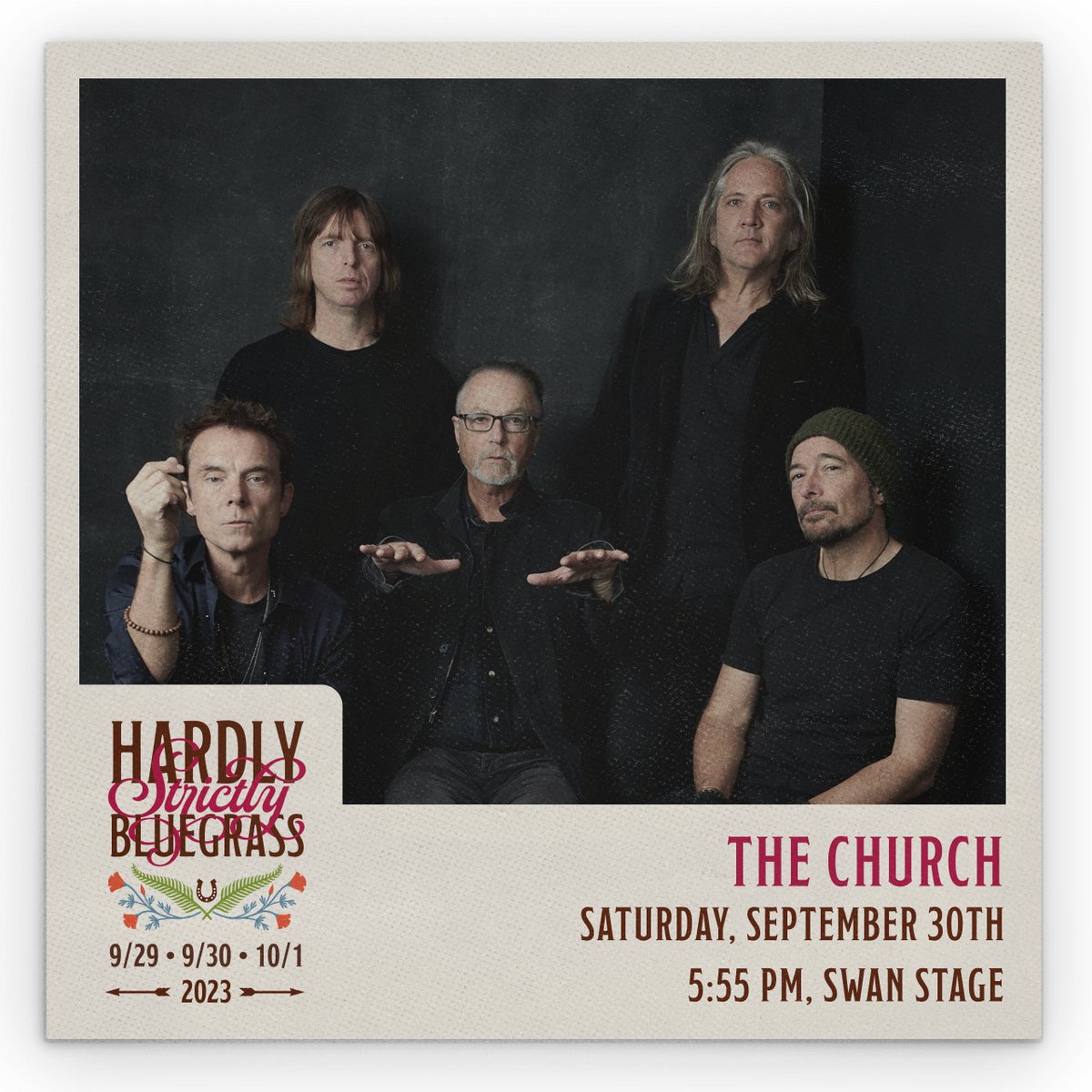 HSBFest's tweet photo. Headlining the Swan Stage today, streaming on HSBTV: The Church!
@thechurchband 
#hsb23 
#hardlystrictlybluegrass https://t.co/JVeQFxIZWA