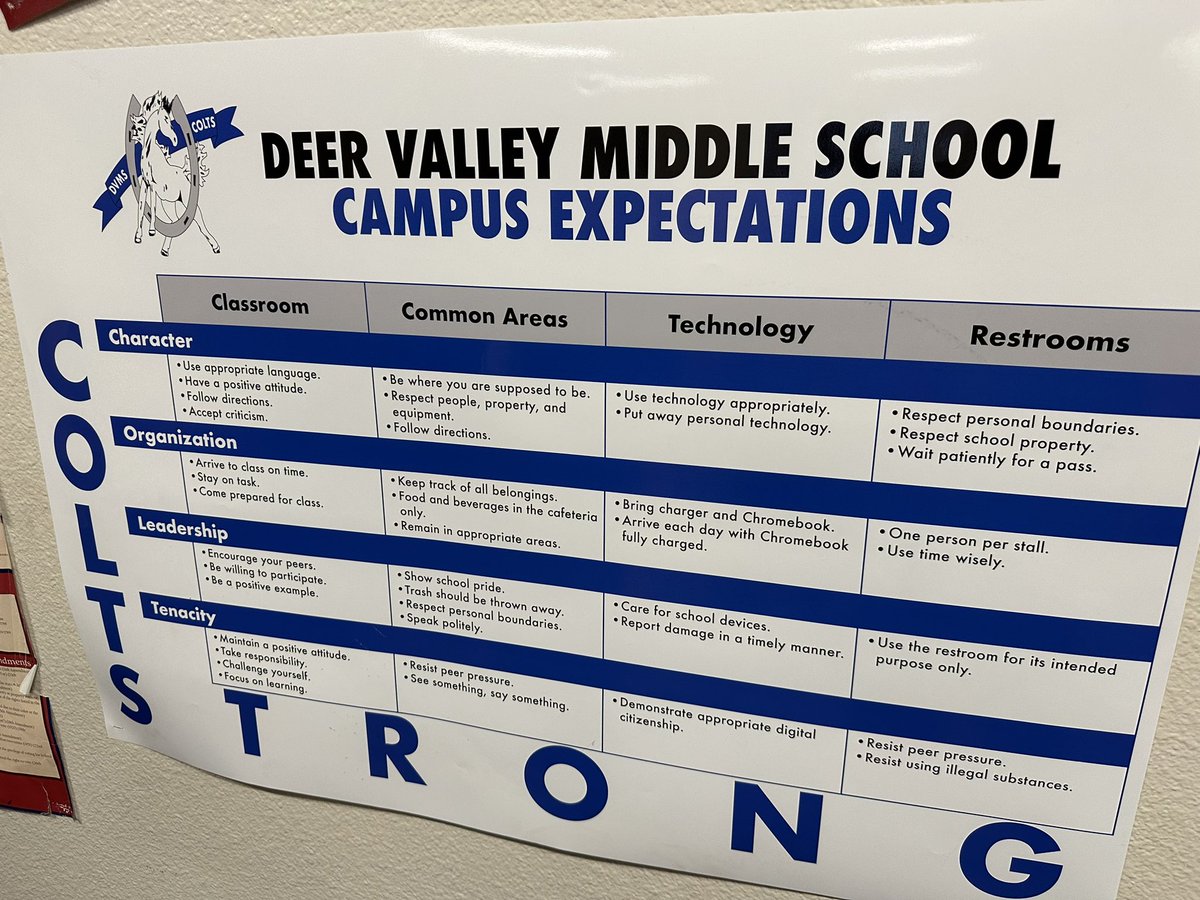 AdminLeadServe's tweet photo. After doing walk throughs looking for annotated performance objectives, we snuck in several #BehavioralSolutions School wide Check Form walk throughs as well! @DVMS_Colts is making progress as more kids are demonstrating awareness of #COLTSTRONG expectations! @DVUSD @dvusdplc https://t.co/94sCDu0JYj