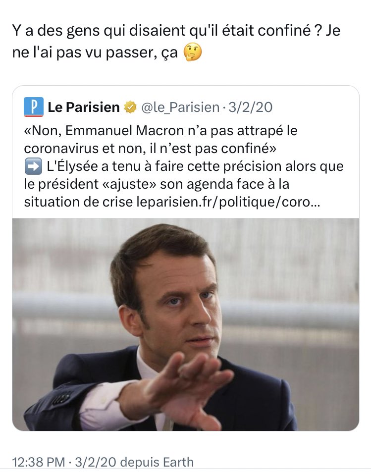 Je viens de découvrir qu’il y avait des rumeurs sur @EmmanuelMacron cas contact ou positif au Covid, après le dîner de la Fashion Week du 24 fevrier 2020 🤔 Il a chopé ça au dîner en l’honneur de Anna Wintour - qui après Milan aurait du être en selfquarantine ? 💅🏻🥂