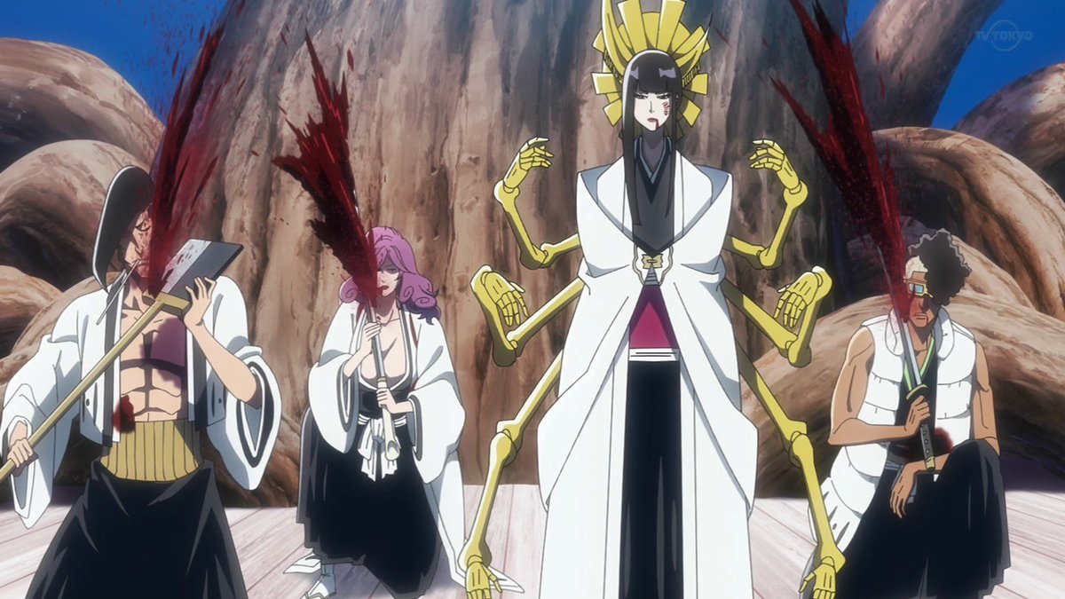 Re_BLEACH_anime's tweet photo. 原作との相違点
・天示郎vsハッシュの戦闘追加
・千手丸vs石田の手芸部門バトル追加
・和傘の上で霊子の玉を転がす千手丸
・王悦がリジェに殺されず千手丸に救われる
・ロバートの霊圧が消失(出番カット
・和尚が白くなる
・零番隊vs親衛隊大幅追加
・千手丸の卍解『娑闥迦羅骸刺絡辻』
#BLEACH_anime https://t.co/fsn6Jve8j6