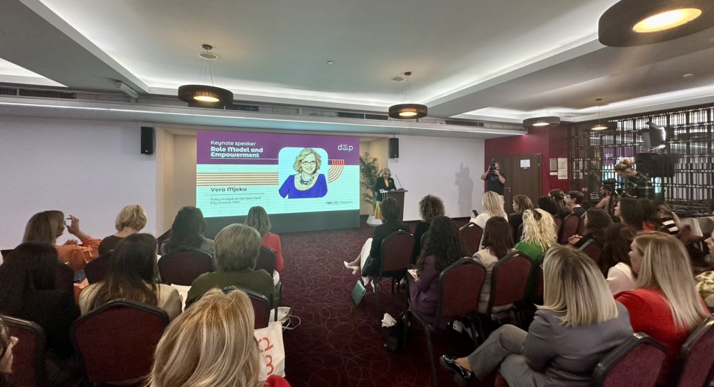 VeraMjeku's tweet photo. Honored to be a Keynote Speaker at the “Diaspora for Women in Politics” Conference in Prishtina by @germin_ngo and @NEDemocracy Humbled to share the stage with powerful women with a clear message about more meaningful participation of women in politics &amp; government. https://t.co/vhIagZvguF