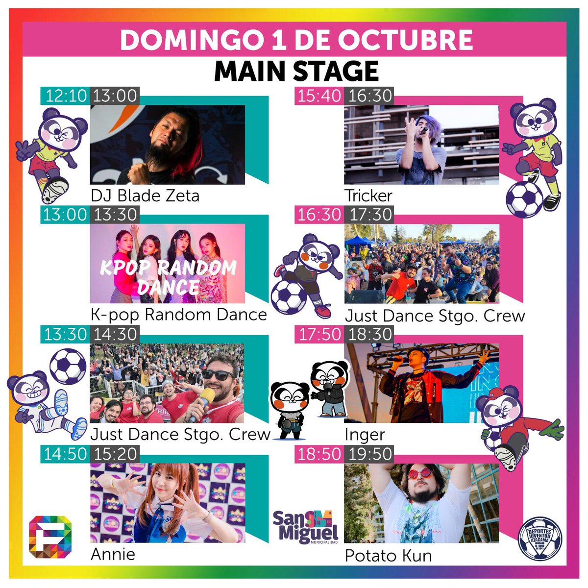 feriafriki's tweet photo. #MAINSTAGE Domingo 1 de Octubre en el Estadio Juventud Atacama de San Miguel ๐ผ๐ค๐ป
#feriafriki #feriafrikisanmiguel #sanmiguel #anisinger #anisong #ez2dancer #justdance #kpop #kpoprandom #dj https://t.co/qWa556nm3H