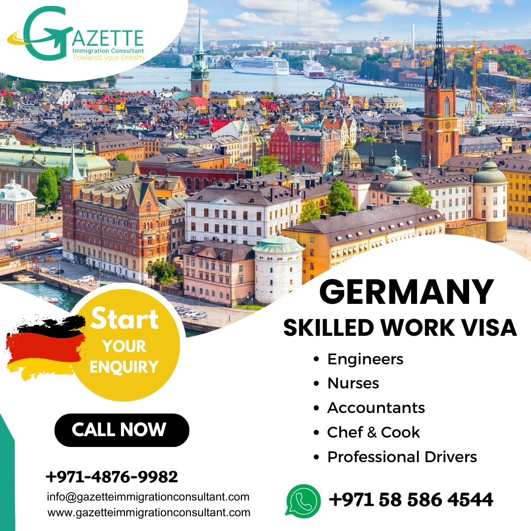 Ready to take your career to new heights?
Apply for Germany Skilled Work Visa Today!

WhatsApp: +971-585864544

#GermanyVisa #SkilledWorkVisa #SettleInGermany #CareerOpportunity #gazetteimmigrationconsultant #skilledworkersvisa #germanyvisa #germanyjobseekersvisa #workingermany