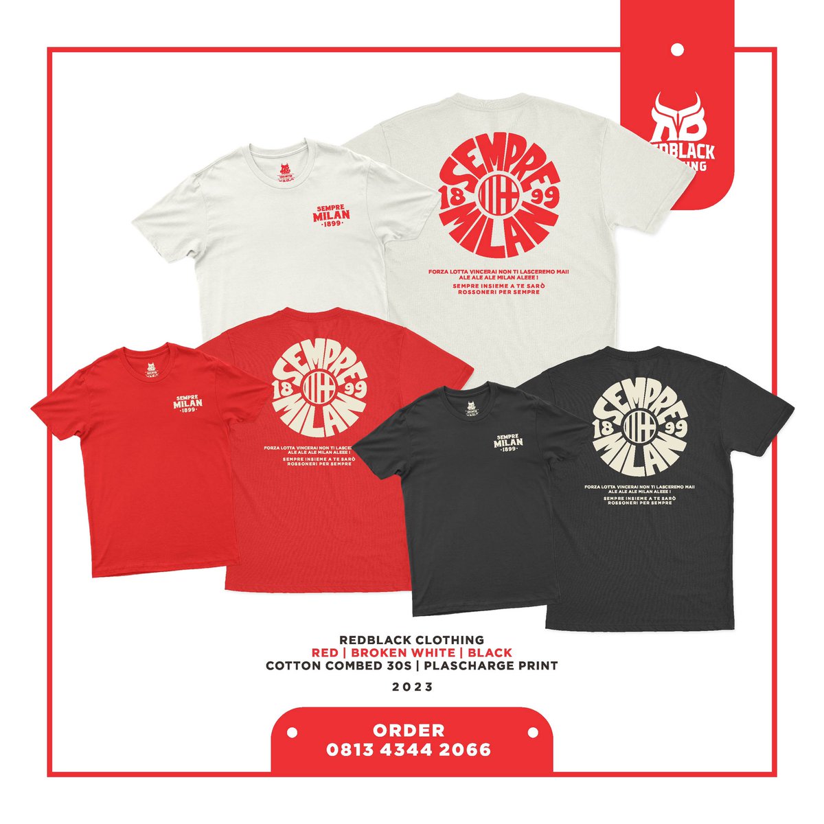 _RBClothing_'s tweet photo. SEMPRE MILAN Tshirt
.
Open PO & Transfer
.01-06/00/2023
.IDR 110K (blm ongkir)
.Material Combed 30s Premium
.Sablon Plascharge & Superwhite
WA : 081343442066
IG : rbclth
.
.RESELLER WELCOME
#acmilan #sempremilan #MilanLazio
#redblackclothing #rbclth https://t.co/CnLVrAllnv
