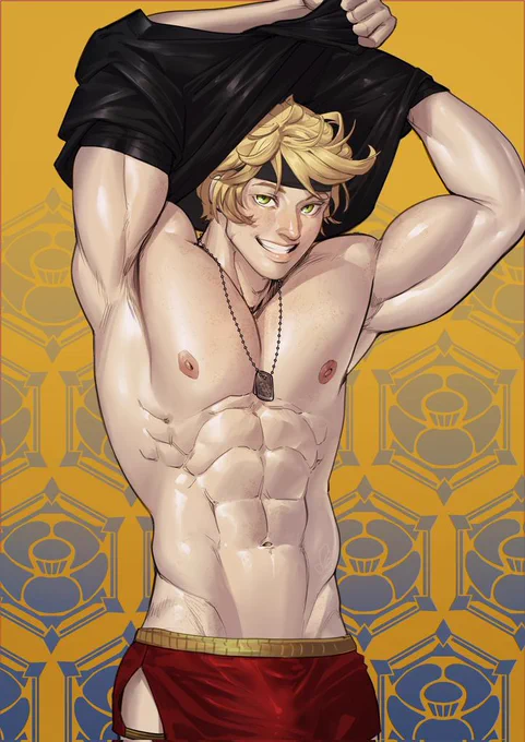 Teyvat  #Thoma  Kamisato Estate so clean all the time, Thoma's been doing cardio everywhere so he'll have some sweat to mop up 
