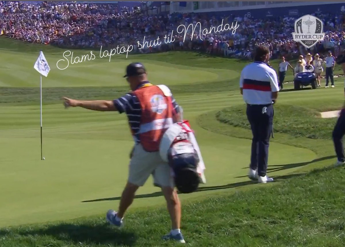 CoachJLinker's tweet photo. @Maxhoma taking his cap off before the ball even dropped is like every person that has ever left work early on a Friday to go play golf. #RyderCup https://t.co/e73XVPC2ic