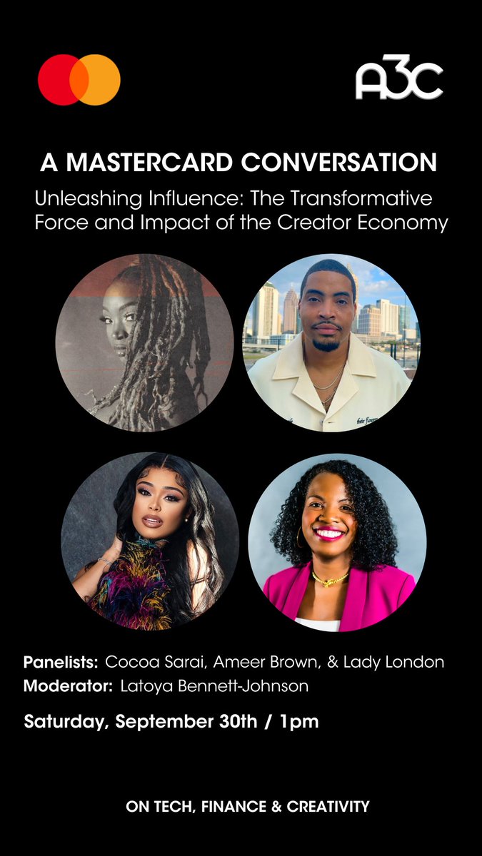 Today at 1pm! A @Mastercard conversation with @LadyLondon , Ameer Brown, and @CocoaSarai ! #priceless