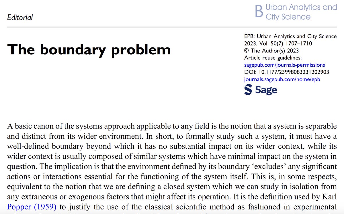 jmichaelbatty's tweet photo. The boundary problem – how we do or don’t define the urban system - current editorial in Environment and Planning B – open access, downloadable from https://t.co/QB3z9NgfHi  also see current contents of this issue https://t.co/aeLBzus562 https://t.co/FDlLMoxf9O