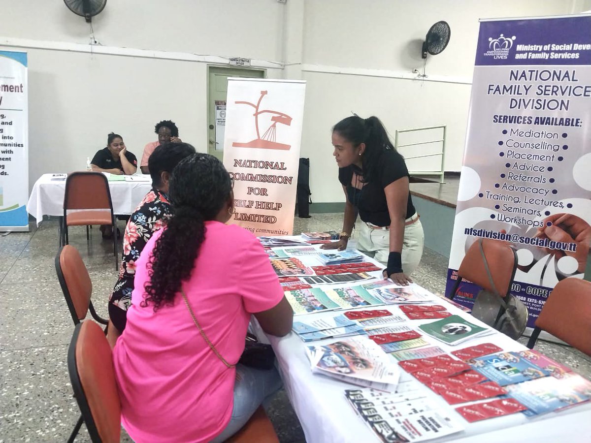 MSDFSTT's tweet photo. #HappeningNow...Staff from the #MSDFS participate in San Fernando East Constituency's Community Outreach Programme at St Madeleine Community Centre.

Come on down to find out more information on the Ministry’s grants, programmes and services! 

#helpingempoweringtransforminglives https://t.co/sVHkgWC8Iz