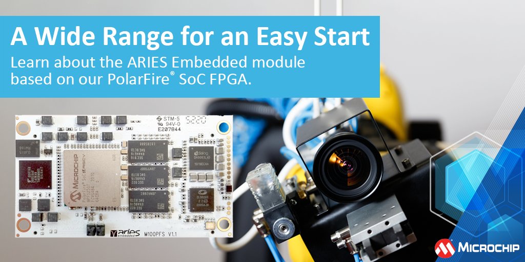 MicrochipTech's tweet photo. Get to market faster with low power and production-ready SoM modules. Read the blog to learn about the M100PFS module from partner @ARIES_Embedded: https://t.co/mU4b249XNw. #polarfire #fpgas #systemonmodule #soc #riscv #technology https://t.co/vbmZHQ3Xvp