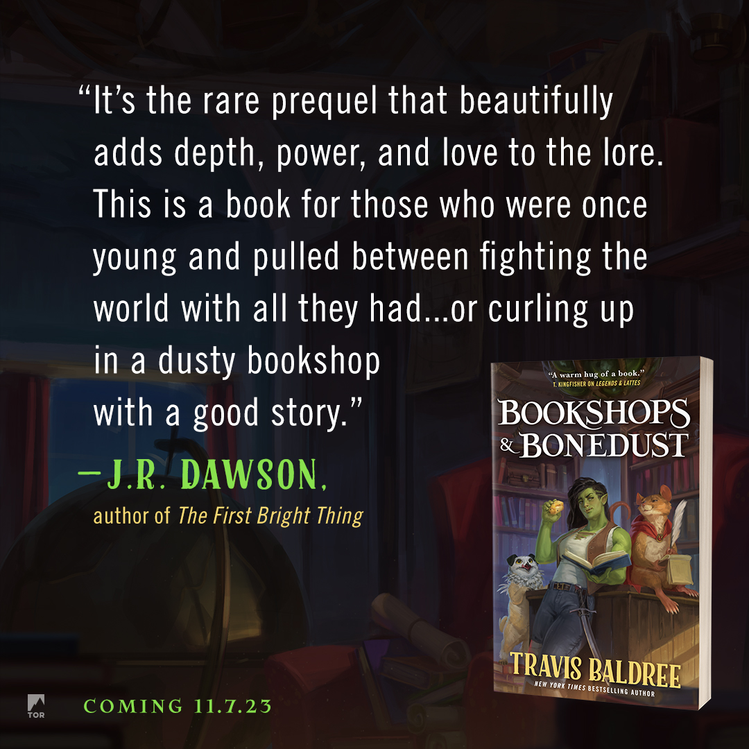 'This is a book for those who were once young and pulled between fighting the world with all they had . . . or curling up in a dusty bookshop with a good story.'

—@J_R_Dawson, author of #TheFirstBrightThing on #BookshopsandBonedust by @TravisBaldree 

read.macmillan.com/lp/bookshops-b…