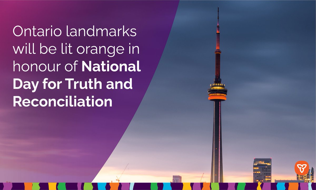 Ontario Is Lighting Up in Orange to Honour the National Day For Truth And Reconciliation.

Tonight the #CNTower and #NiagaraFalls along with the Toronto sign will be lit orange in solidarity with and support of Indigenous communities. 

#NDTR2023 #OrangeShirtDay