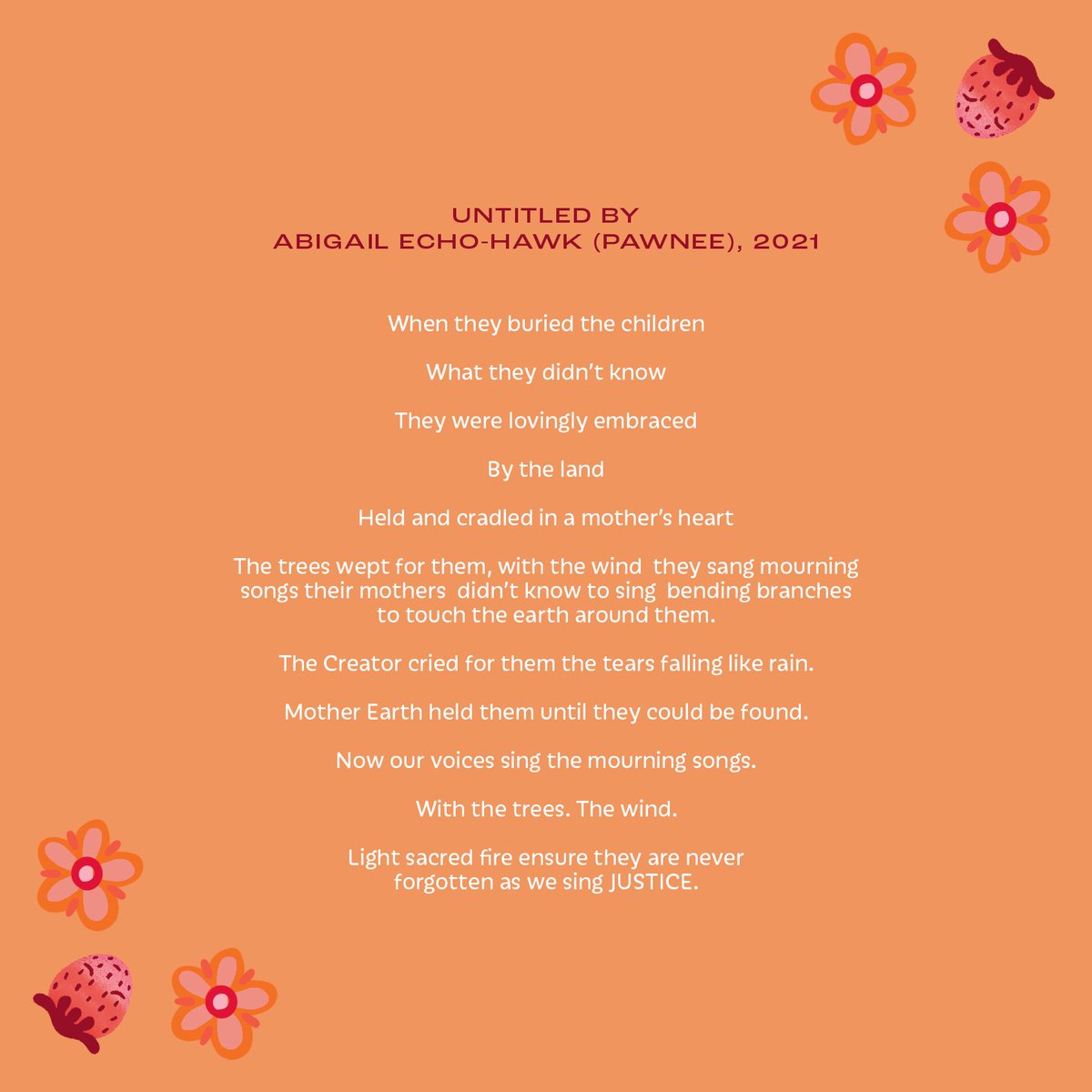 On this National Day for Truth and Reconciliation, we honour &amp; stand in solidarity with all survivors, their families &amp; communities impacted by Residential Schools. Thanks to our Creative Services Manager, Presley, for this amazing design inspired by a poem by Abigail Echo-Hawk.