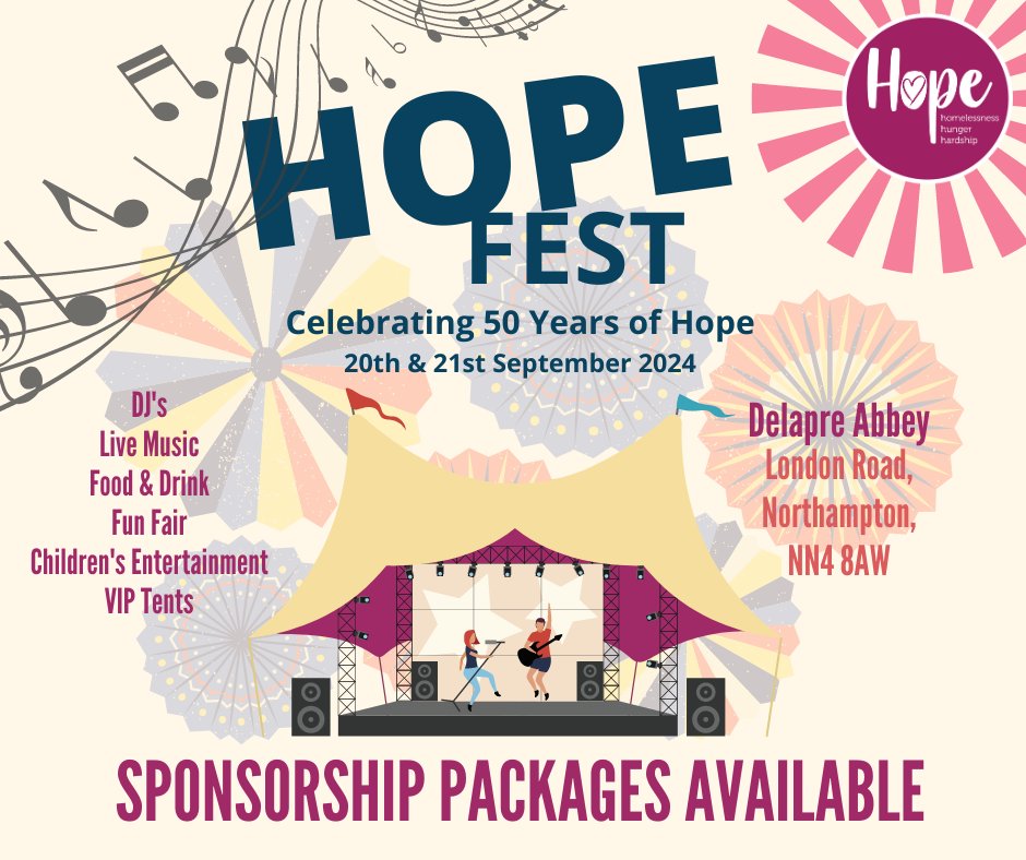 nptonhopecentre's tweet photo. Want to raise your business profile in 2024? We have some fantastic sponsorship opportunities ready to book at Hope Fest, a two-day event on the grounds of Delepre Abbey!
For full details, contact tanya@northamptonhopecentre.org.uk
#HopeFest #50YearsofHope https://t.co/5n6RXr0V8E