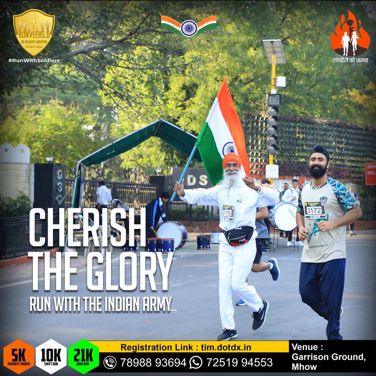 Runveer6O's tweet photo. Unleash Your Dedication for Our Nation’s Heroes! 
Participate in 5th edition of The Infantry Marathon:RUNVEER 5.0 in either #Mhow Marathon(29 Oct 23) or Virtual Marathon (27/28/29 Oct 23)
Register here : https://t.co/6ruRfAreWf

#theinfantrymarathon https://t.co/U1ScFx1IxX
