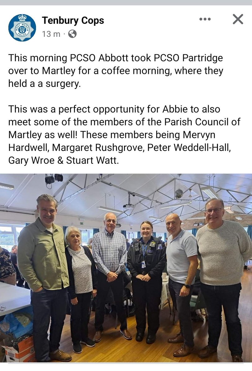 DaveSamW's tweet photo. Our #Martley #Tenbury neighbourhood team out and about. You can follow them on specifically on Facebook or keep up with them as part of whole Malvern Hills team via @MalvernCops.

PCSO Abbott and PCSO Partridge at their Martley surgery meeting members of the parish council 👇 https://t.co/vl6FQZ8Wn4