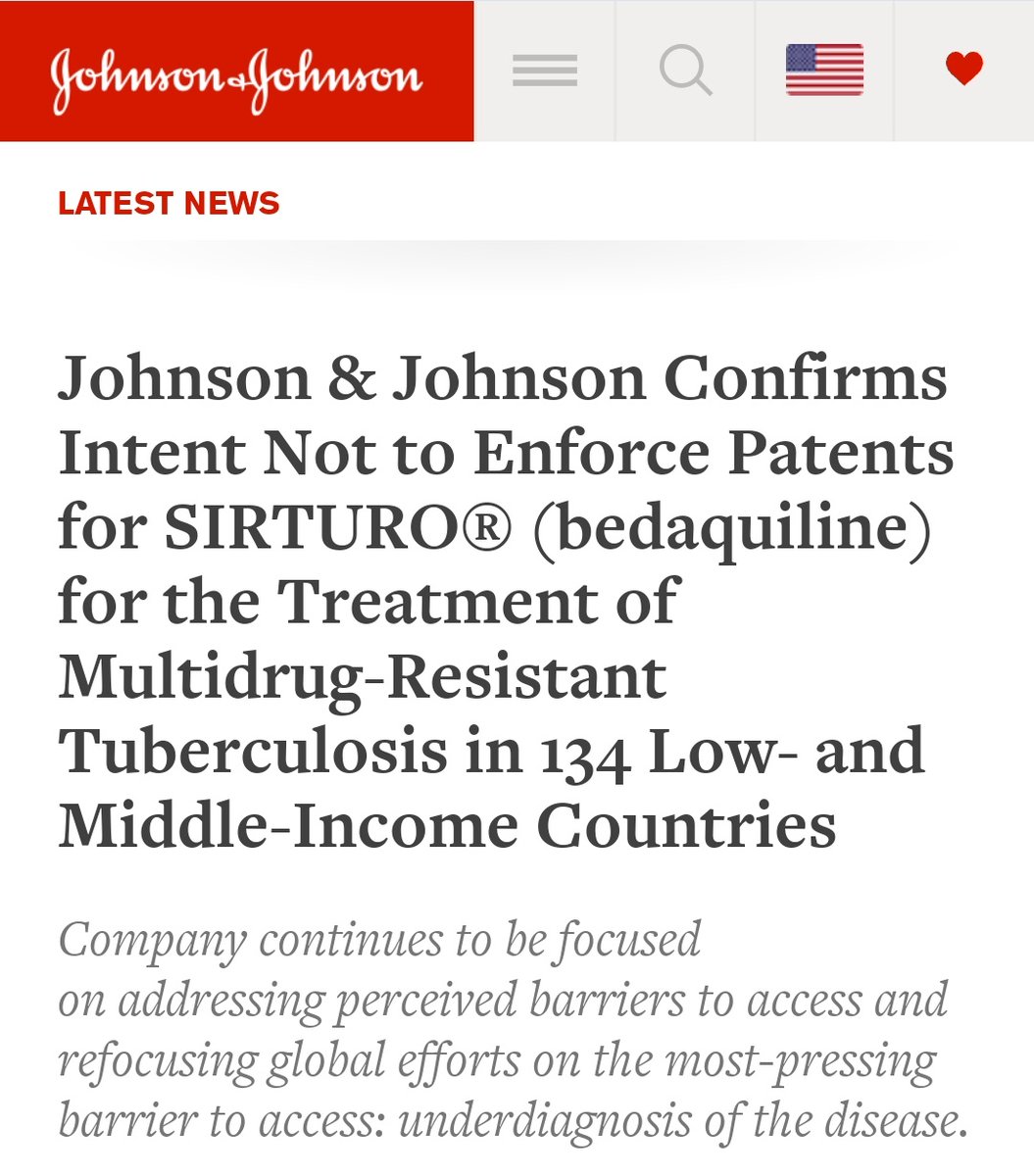 💥💥BREAKING BREAKING BREAKING BREAKING💥💥 TB ACTIVISM WINS TODAY!!! ✊🏾✊🏾✊🏾 'Johnson & Johnson Confirms Intent Not to Enforce Patents for bedaquiline) for the treatment of Multidrug-Resistant Tuberculosis in 134 Low- and Middle-Income Countries' jnj.com/johnson-johnso…