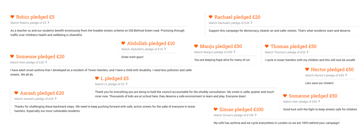 We have raised £30,000 to fight Lutfur Rahman's dangerous, extreme and undemocratic decision to open our roads to traffic.   

Thank you to everyone who has contributed to our crowdfunder. Your support is critical.   

We are moved by the comments that we have received. 

Please