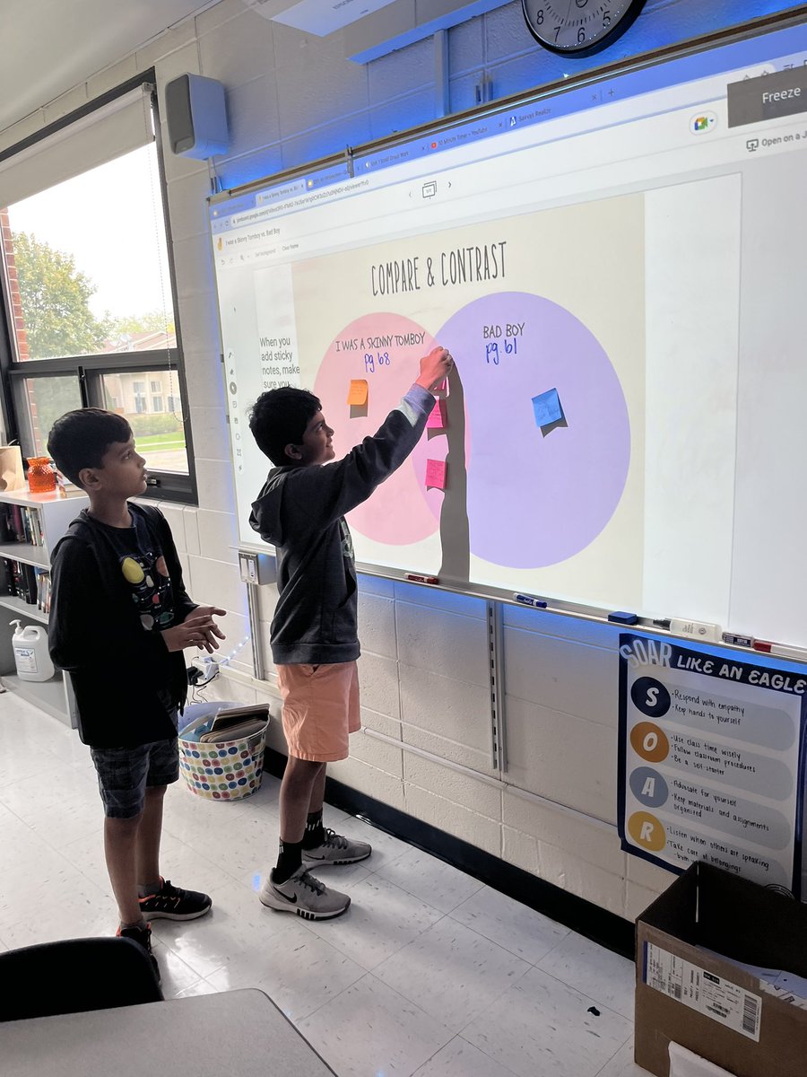 ELA had some fun comparing &amp; contrasting the two texts “Bad Boy” by Walter Dean Myers and “I was a Skinny Tomboy Kid.” We♥️ Jamboards!