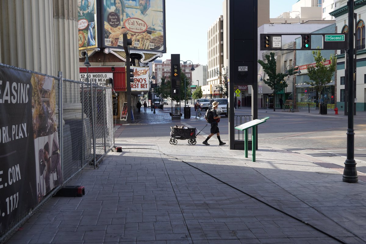 OurTownReno's tweet photo. The morning hustle for our neighbors without stable shelter in downtown Reno and the things they carry. A series of #renostreets #downtownreno #streetphotography from September 2023.  #helpeachother #helpourneighbors More on our IG BiggestLittleStreets or our Facebook https://t.co/9MfdnWgQow
