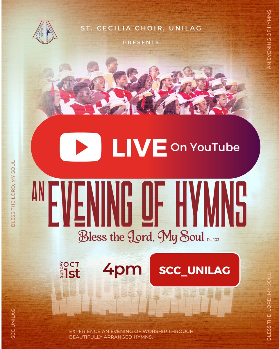 SCC_Unilag's tweet photo. An Evening of Hymns will be LIVE ON YOUTUBE. SUBSCRIBE NOW!: https://t.co/UMbDrAXW6E https://t.co/lNKi2P8kzn
