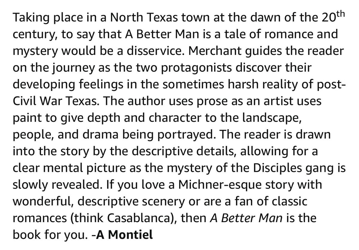 LMerchant84's tweet photo. @StrytellinJerry One of my favorite reviews of my debut novel, “A Better Man” 🤠

https://t.co/0PhFy2THpl https://t.co/mTeoBLotB1