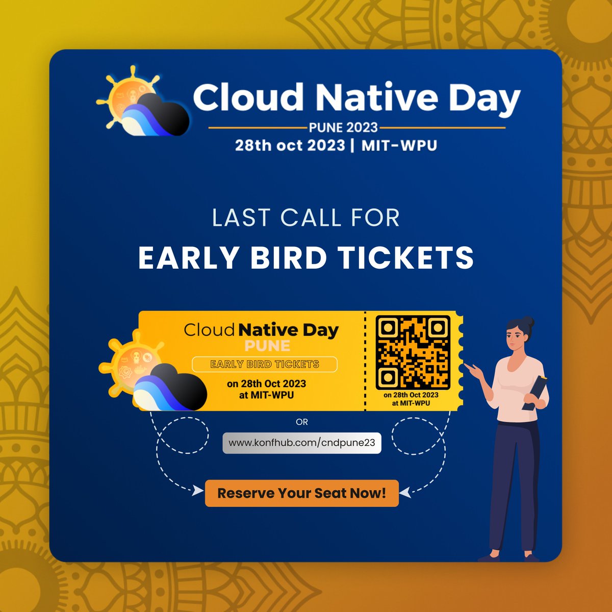 cndpune's tweet photo. ⌛️ Time's almost up! This is a last call! 

📣 Early Bird tickets for Cloud Native Day Pune 2023 are wrapping up.
✨ Don't miss your golden opportunity! 

🎟️ Reserve your tickets today!
https://t.co/hVGHcwePqA

🌐For more details about CND:
https://t.co/PspNyvhkBU https://t.co/EskMCBRcT4