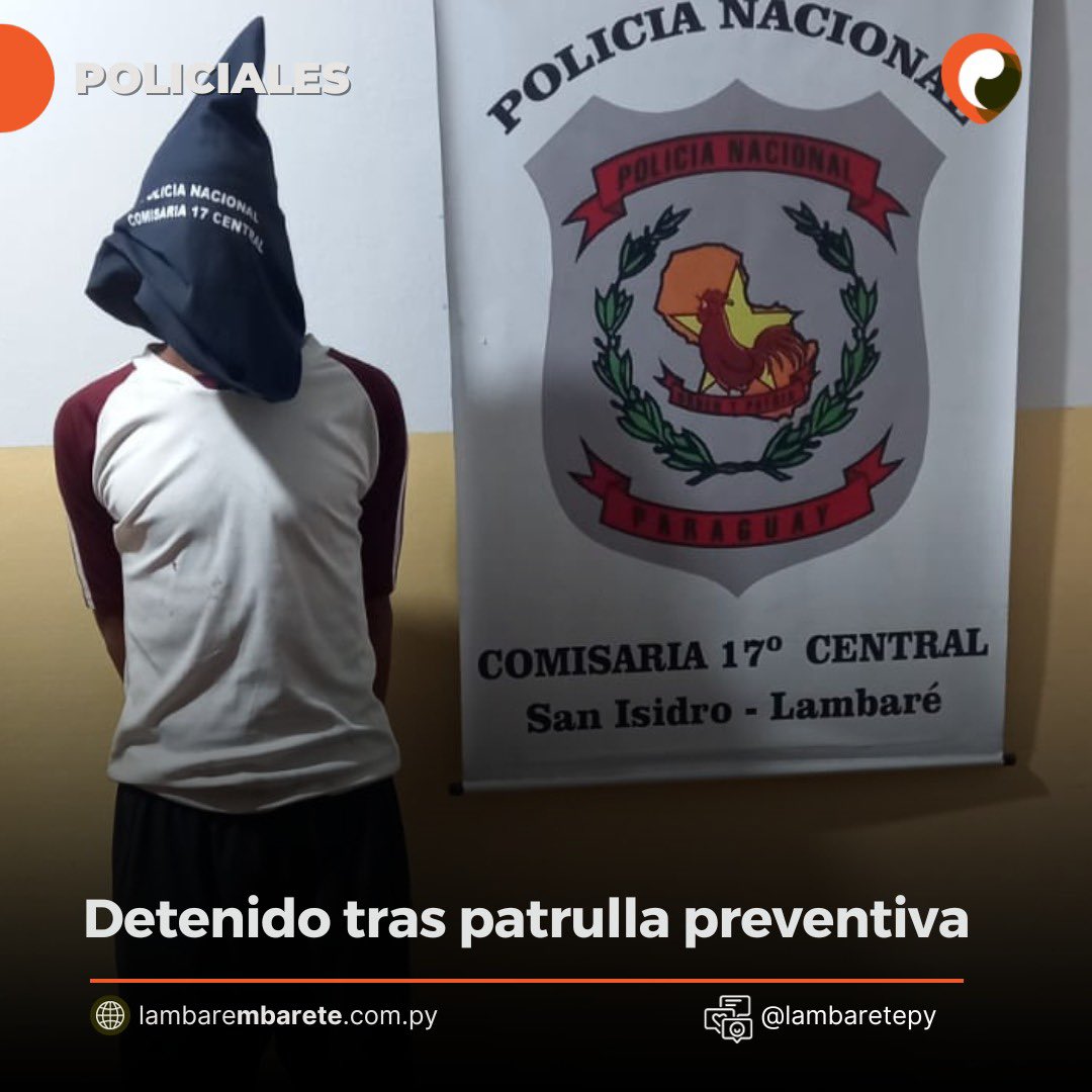 lambaretepy's tweet photo. #POLICIALES 🟧Tras un control de patrulla preventiva, la Policía detuvo a un hombre de 28 años de edad.

El mismo cuenta con orden de captura por un hecho robo. El detenido se encuentra a disposición de las autoridades competentes.

https://t.co/a8mXok0XEx https://t.co/iXe0Da8cOC