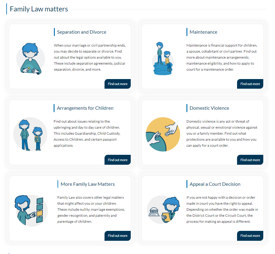 CourtsServiceIE's tweet photo. ℹ️ Family Law deals with a range of legal options relating to family and domestic matters which include separation, divorce, maintenance, arrangements for children, and domestic violence. 

You can find resources to support you here: 
https://t.co/ZR3FYTMtWI https://t.co/Z3Fqg6o8rp