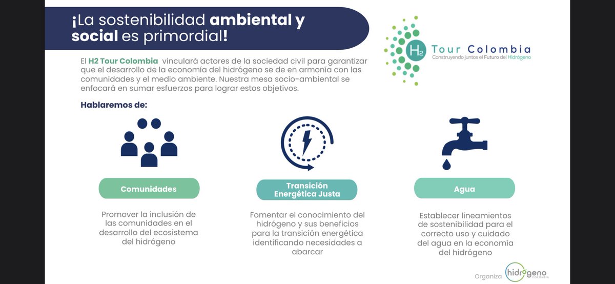 asoh2colombia's tweet photo. 🔊 3 octubre no te pierdas lanzamiento #H2TourColombia! iniciativa que construirá el ecosistema del #Hidrógeno desde las #regiones de nuestro país!  🥁 

Entre 2023-2024 estaremos en #Caribe, #Andina y #Pacífica 🌳 con 4 mesas de trabajo. Acompáñanos 🚀 

+ info aquí 👇 https://t.co/EuZsxhwzL4