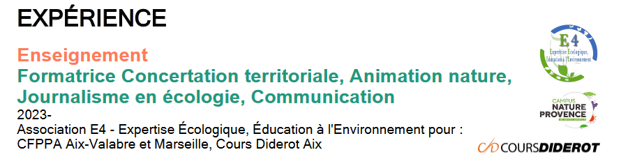 WalkerAnnabel2's tweet photo. J'ai le plaisir de vous annoncer mon embauche à @e4asso comme animatrice nature et formatrice en BTS Gestion et Protection de la Nature et Bachelor Gestion et Valorisation Naturaliste !
Merci au Campus Nature Provence et à @Diderot_educ pour leur confiance ! https://t.co/0WawwseoKb