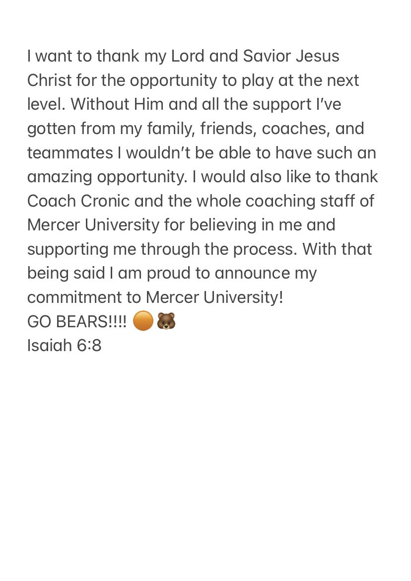 COMMITTED 🐻🟠
Isaiah 6:8 
<a href="/Drew_Cronic/">Coach Cronic @ Navy</a> <a href="/LaDonteHarris/">Coach LaDonte Harris</a> <a href="/coachLong95/">Jimmy Long</a> <a href="/MercerFootball/">Mercer Football</a>