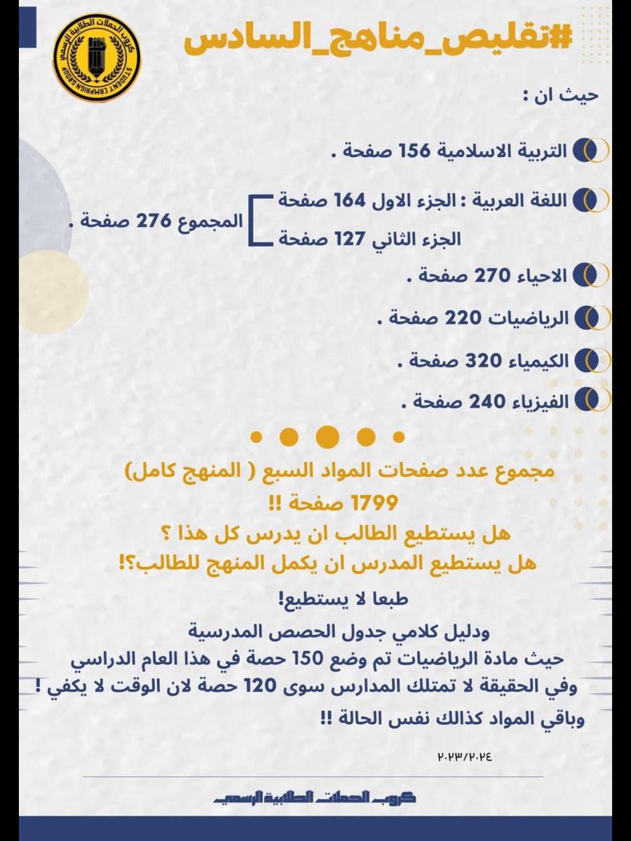 Fwz200600's tweet photo. نطالب بتقليص المواد لان الوقت غير كافي لاكمال المنهج  #تقليص_مناهج_السادس https://t.co/MDfwxNlNkv