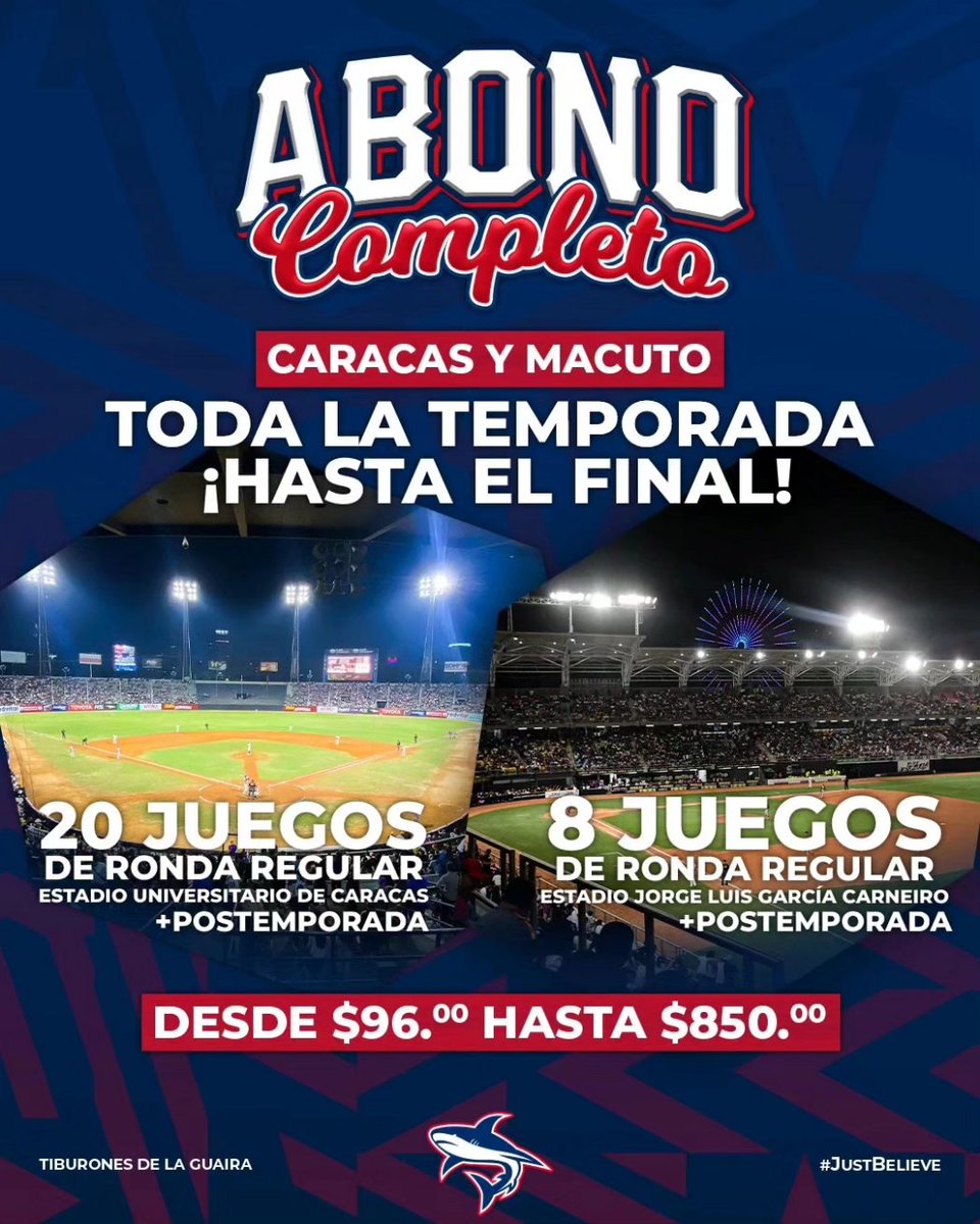 Tiburonesbbc_'s tweet photo. Fanático, recuerda que ya comenzó la venta de ABONOS para la temporada 2023-2024 de la LVBP!🦈⚾🇻🇪

Ingresa a https://t.co/GHp28tgkRd, adquiere el tuyo y acompañamos para que disfrutemos JUNTOS de una gran campaña 🥁

📞📲 +58 412-842-00-00 

#JustBelieve https://t.co/UiK7e9Ii7t