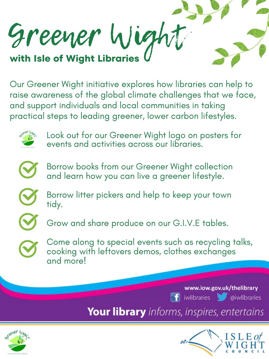 Last week, during Libraries Week, @IWlibraries launched it's Greener Wight initiative. Let us help you be more green! #greenerwight @iwight #librariesweek2023 @librariesweek #greenlibrariesweek