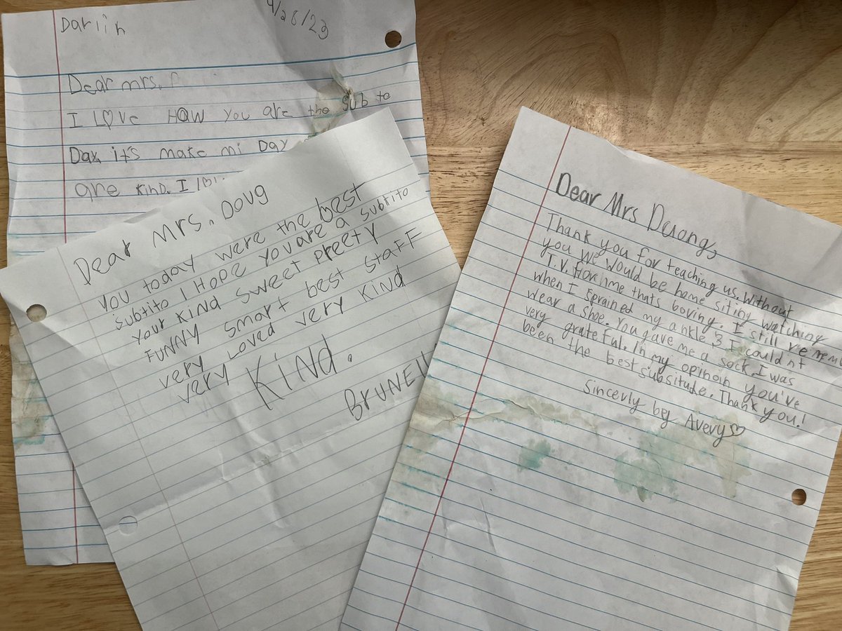 fcpsamberduong's tweet photo. On Thursday-The 3rd grade assignment was to write a compliment about a classmate in letter form.  On those days where you are questioning if you are doing things right this happens!  These will stay with me!!!  Ignore the coffee spill ❤️ @Stein_FCPS https://t.co/gIQAHRyRrV