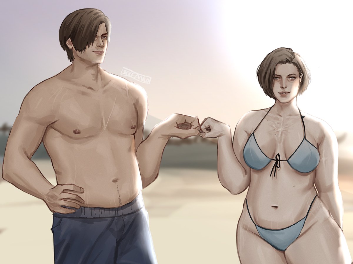 both at the same time. yup. chubby leon and chubby jill together. i’d like to imagine that the other team is chris and claire. and rebecca is a referee.

#LeonKennedy #JillValentine #deathisland #ResidentEvil #REBHFun