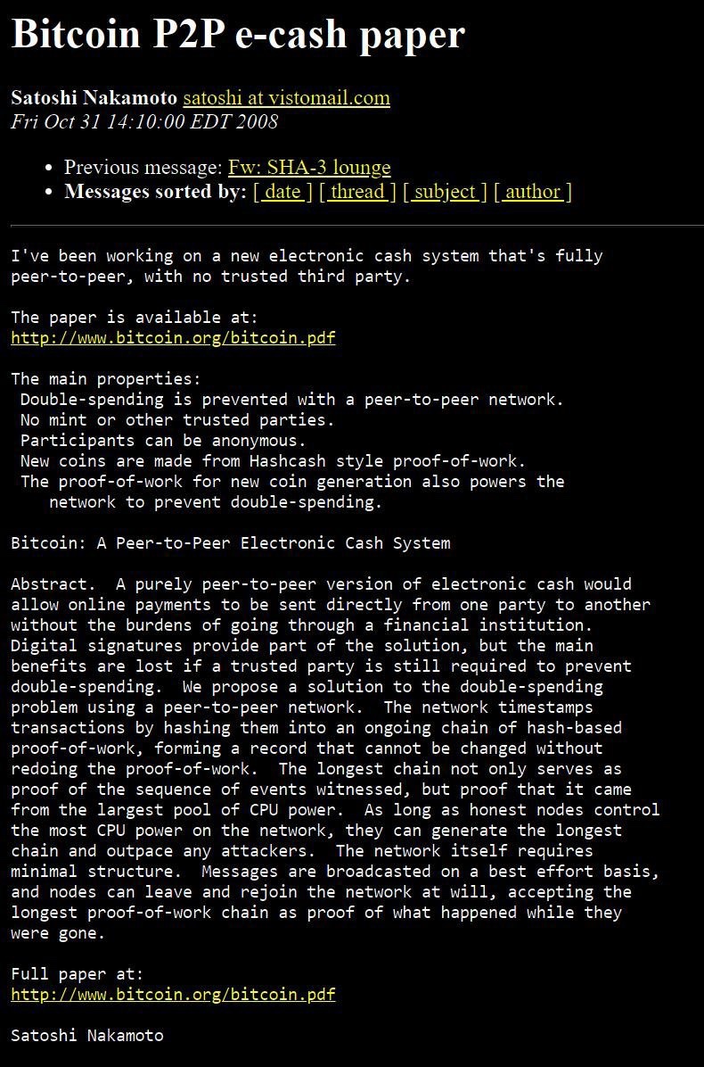 BitcoinMagazine's tweet photo. The email that started a revolution. https://t.co/VfE4OHkpLX