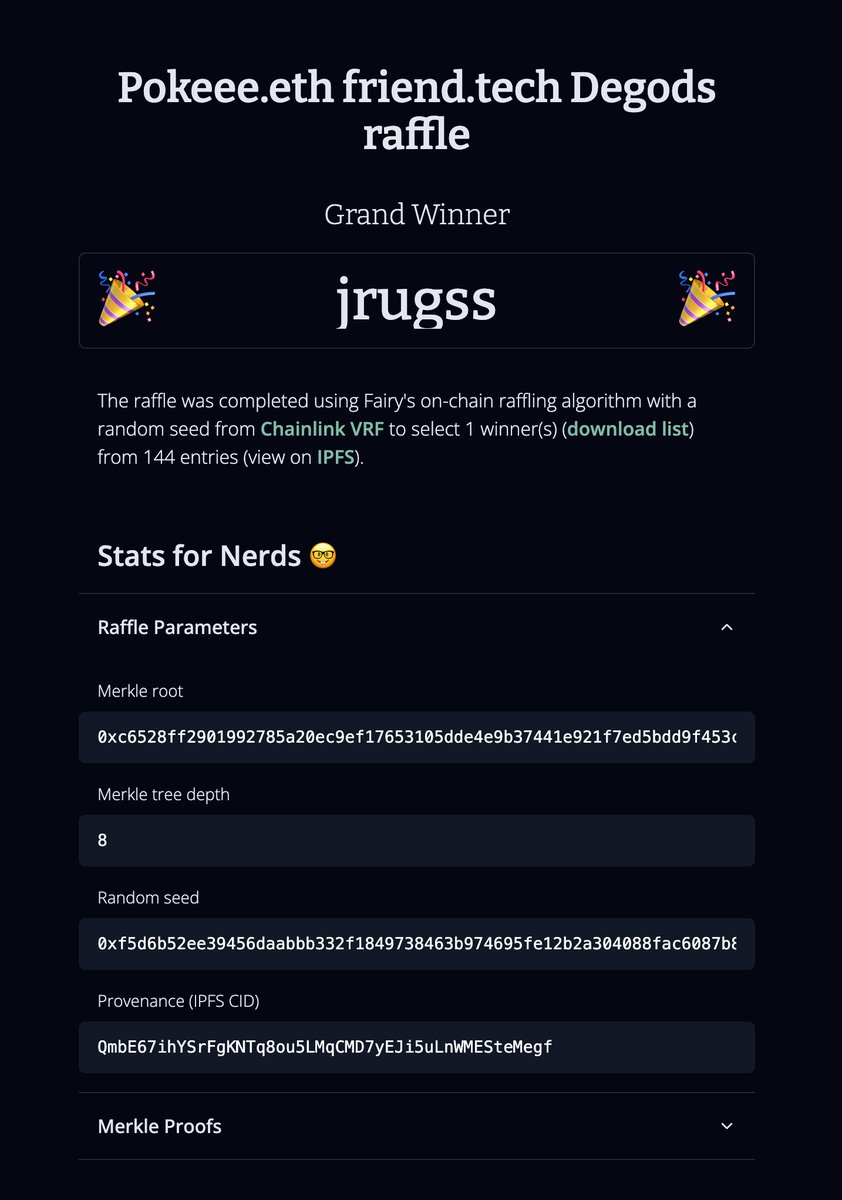 Congrats <a href="/jrugss/">Jrugs</a>  you have won yourself a Degod. Next raffle is gonna be bigger announcement will be made in 48 hours.
