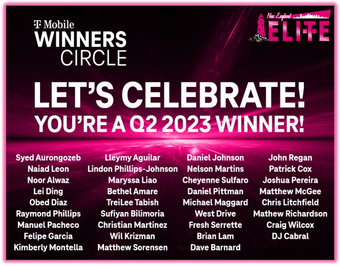 It’s time to announce and celebrate our <a href="/TMobile/">T-Mobile</a>  #NEElite Q2 Winners Circle Winners! We had 35 team members achieve this honor by delivering truly amazing performances throughout all of Q2. Thank you all for continuing to be #ALLIN and for your tremendous efforts! 🏆🙌💯