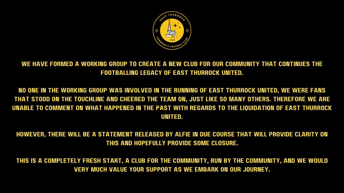 Questions have been asked of the East Thurrock Community Football Club working group of what has happened in the past regarding East Thurrock United Football Club: